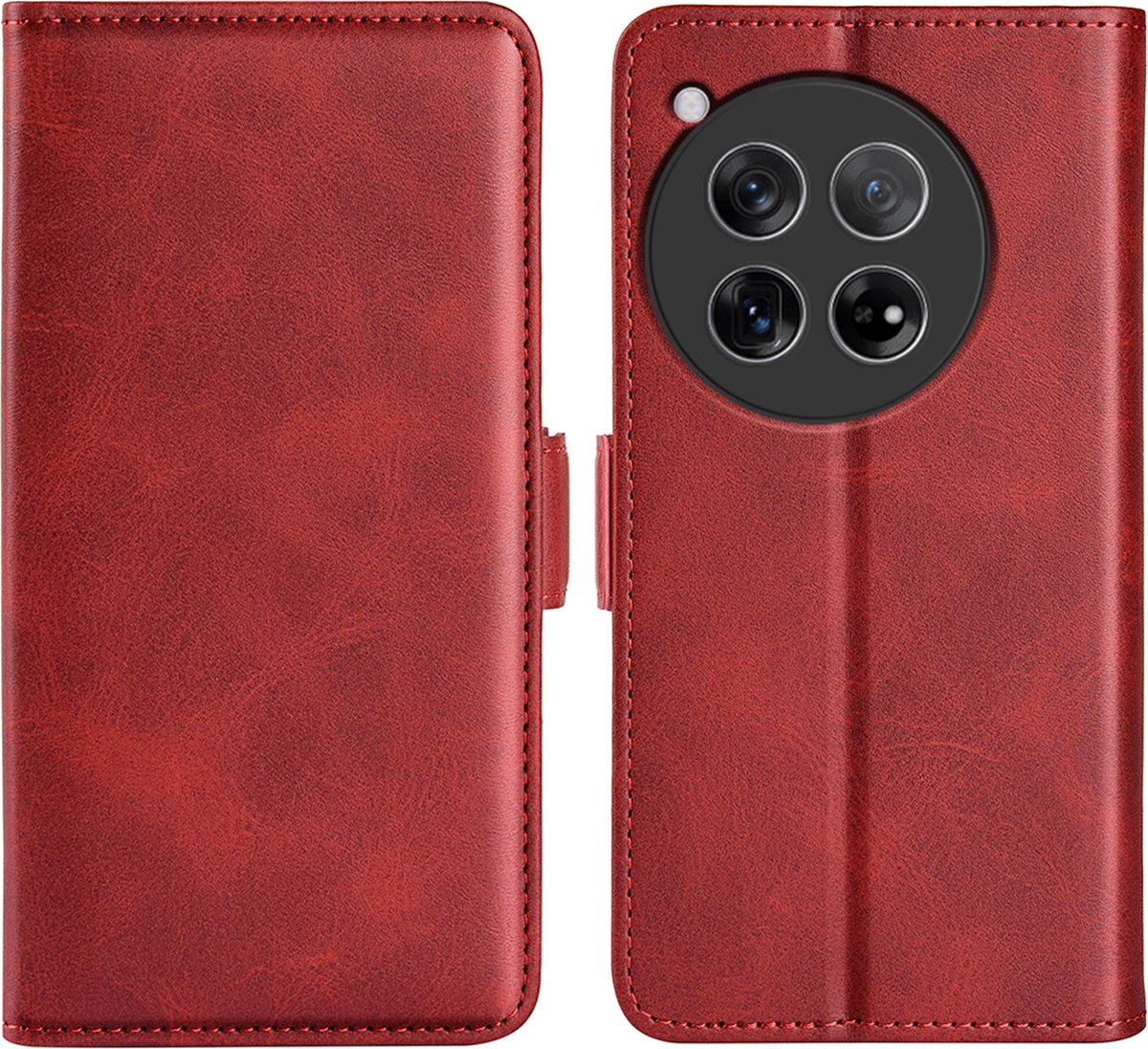 MobyDefend Hoesje - Geschikt voor OnePlus 12 - Luxe Wallet Book Case (Sluiting Zijkant) - Rood