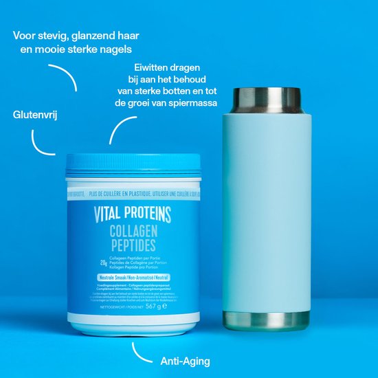 Vital Proteins - 10 tot 20 gram Peptiden Rundercollageen - Gehydrolyseerd - Neutrale Smaak - Type I en III - Suikervrij - 567 Gram