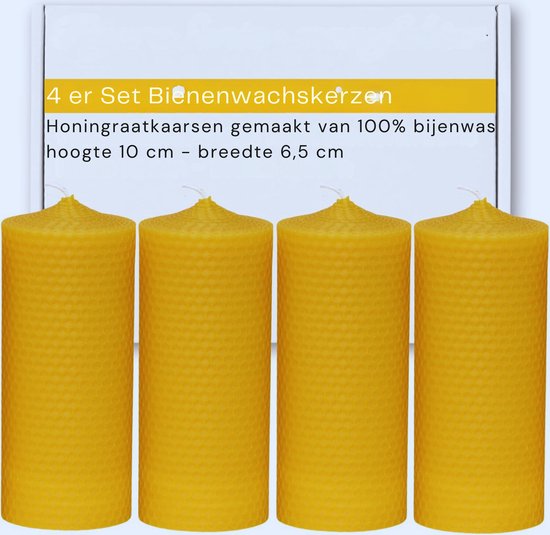 Set Van 4 Bijenwaskaarsen Voor Advent – 100% Natuurlijke Bijenwas Stompkaarsen Voor Adventskrans | 15 x 5 cm | Lange Brandduur Van 25 Uur | Kerstkaarsen