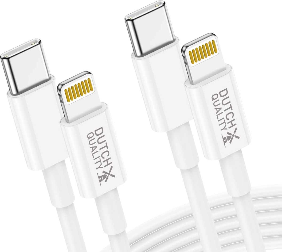 Dutch Quality® - 2x oplader kabel geschikt voor Apple iPhone 6/7/8/9/10/11/12/13/14 - USB-C 2 Meter - Geschikt voor lightning naar USB C kabel - Wit – Premium Oplaadset (2-pack)