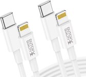 Dutch Quality® 2x 2 meter oplaadkabel geschikt voor Apple iPhone 14/13/12/10/9/8/7/6 - USB-C 2 Meter - USB-C naar Lightning Laadkabel - Wit – Premium Oplaadset - Oplader kabel (2-pack)