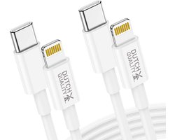 Dutch Quality® 2x 2 meter oplaadkabel geschikt voor Apple iPhone 14/13/12/10/9/8/7/6 - USB-C 2 Meter - USB-C naar Lightning Laadkabel - Wit – Premium Oplaadset - Oplader kabel (2-pack)