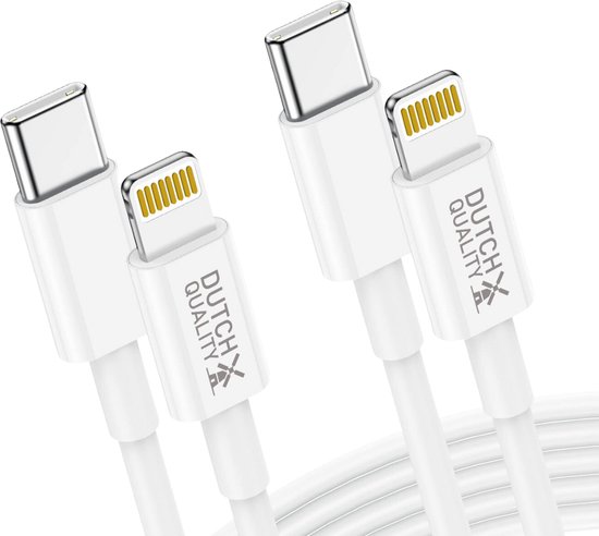 2x câble chargeur convenient pour Apple iPhone 6/7/8/X/XS/XR/11/12/13/14/SE/Mini/Pro/Max - USB-C 2 mètres - câble convenient pour Lightning USB C - chargeur iPhone - blanche - chargeur iPhone (2-pack)