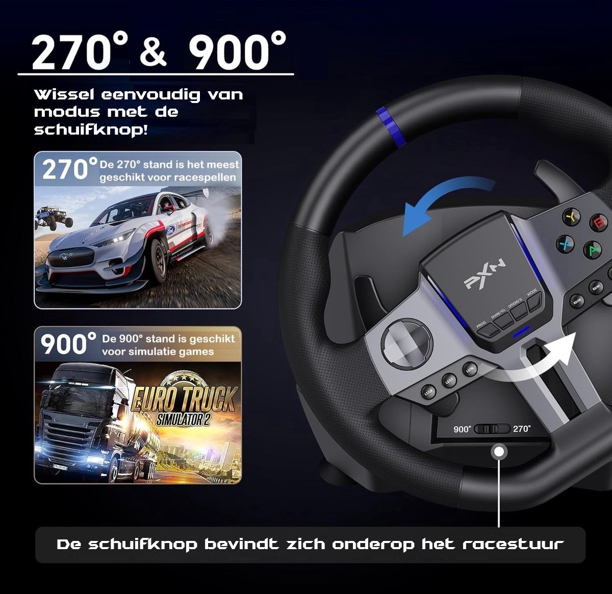 PXN - V9 Gen 2 - Race Stuur - Met Pedalen en Shifter - 270/900°- Game Stuur - Geschikt voor PS4 - Xbox One - PC - Xbox Series X|S - PS3 - Met App — cadeau in Gadgets - foto 7