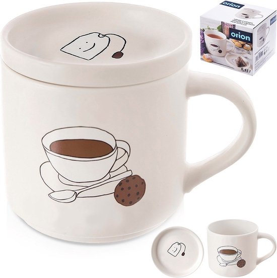 Mug avec Couvercle Porcelaine 420 ml - Mug à café - Tasse à thé - Café - Tasse