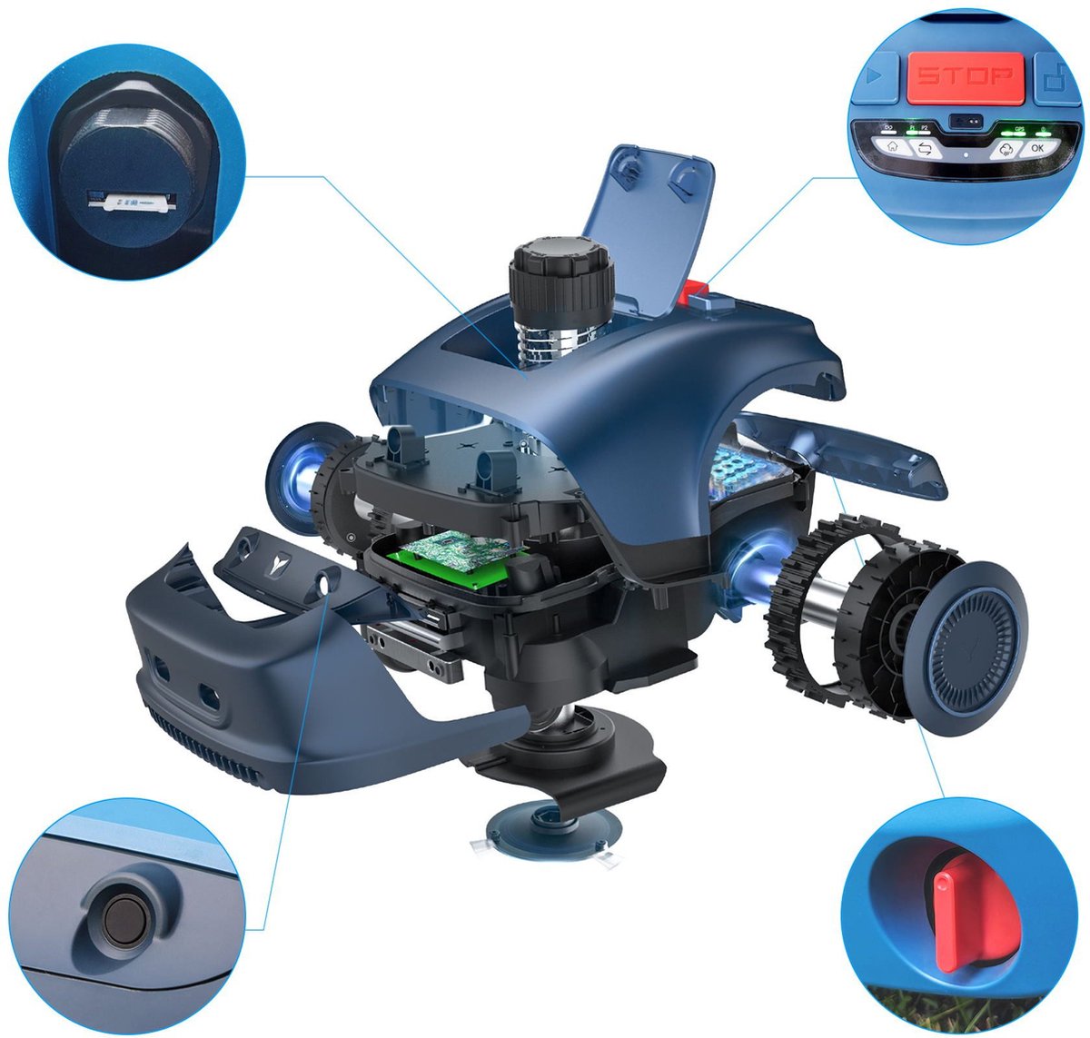 Afbeelding 3 van Grasmaaierrobot met snijfunctie van het KI-logica systeem, 4400 mAh hooglaadbaar batterij en oplaadstation