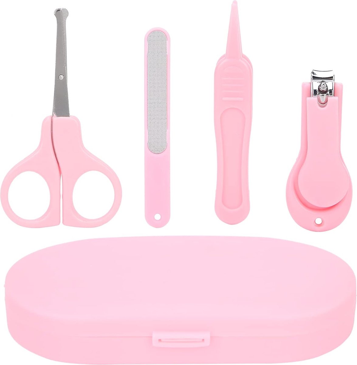 Goedkoopste 5-delige set - Baby Nagelset, roestvrijstalen manicureset, baby pedicure-verzorging gereedschap, schaar, nagelvijl en pincet voor pasgeborenen en peuters (roze