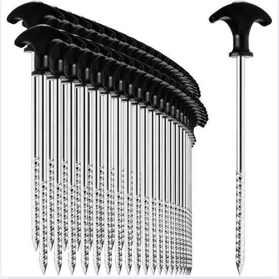 48x steel tent pegs - robust ground pegs with thread for camping and outdoor use - ideal for normal and hard ground with T-handle, approx. 21cm long