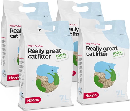 Hoopo® Tofu Fine - Voor automatische kattenbakken - Bio Kattenbakvulling - Geschikt voor robot toilet - Kittenvriendelijk - Volledig Stofvrij - 28 Liter - Klontvormend - Zonder Geur - Effectief tegen nare geurtjes