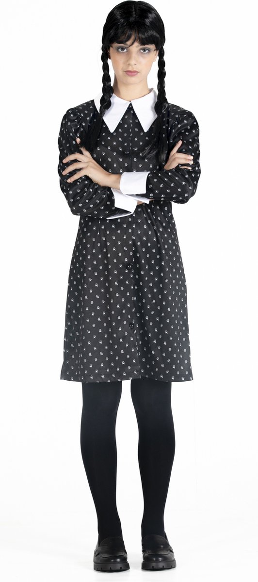 Ciao s.r.l Wednesday Addams Kostuum Dames Verkleedkleding Volwassenen Carnavalskleding Dames Halloween - Officiële licentie - Polyester - Zwart/Wit - 2-Delig Jurk/Pruik - Maat S