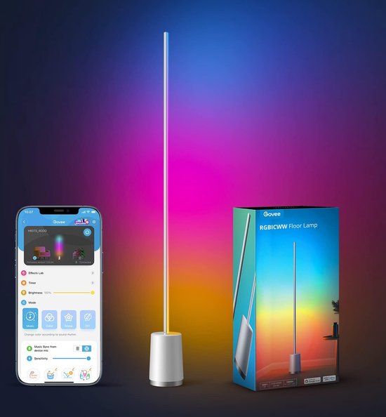 16 Miljoen Kleuren Lamp CS COSDDI Smart Led-vloerlamp, 150 Cm, Dimbaar, Met Afstandsbediening En App, 16 Miljoen Kleuren, Muziekmodi, Doe-het-zelfmodus En Timer, Intelligente Hoeklamp Voor Slaapkamer Muziekmodus Gaming Lamp
