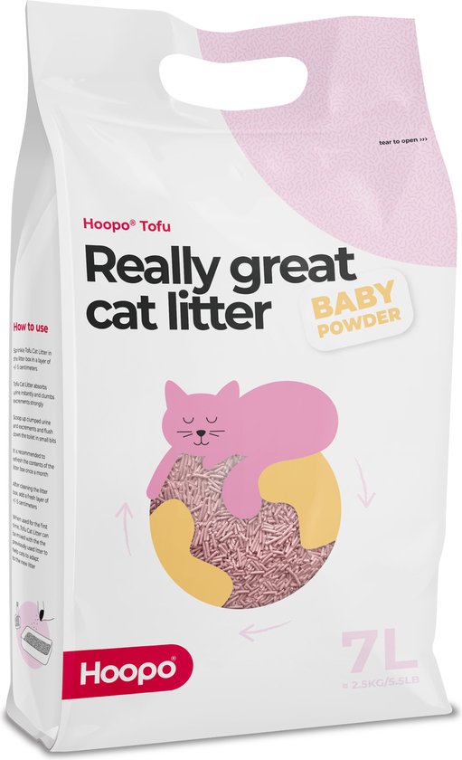 Hoopo® Tofu - Babypoeder geur - Volledig Stofvrij - 7 Liter - Klontvormend - Effectief tegen nare geurtjes
