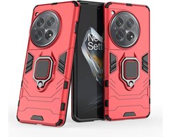 MobyDefend Hoesje - Geschikt voor OnePlus 12 - Dubbelgelaagde Pantsercase Met Standaard - Rood