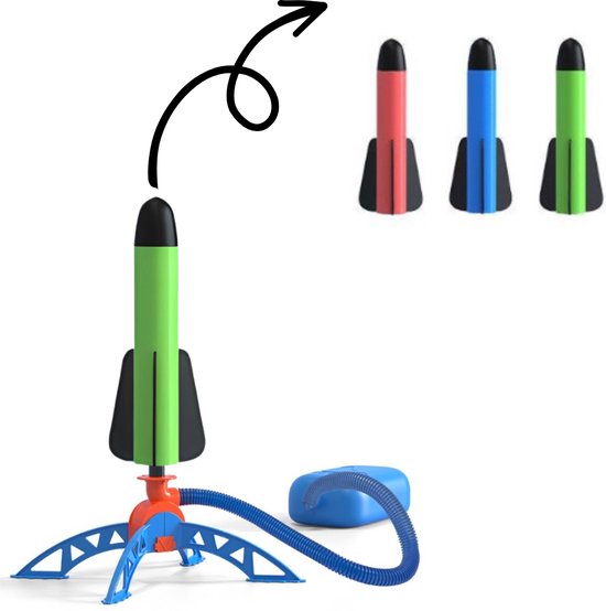 Tozy Buitenspeelgoed Raket - Inclusief 3 raketten - Stampraket Speelgoed Tuin met - Vliegt tot wel 10 meter de lucht in - Vang- & Werpspellen - Buitenspeelgoed Jongens en Meisjes