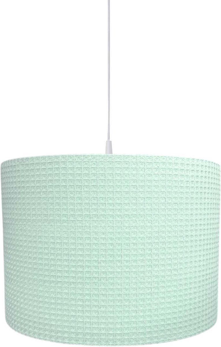 BINK Bedding Hanglamp/Lampenkap Pique Wafel Mint 30 cm inclusief pendel - katoen - wafelstof - kinderkamerverlichting - hanglamp babykamer - uni hanglamp - lamp kinderkamer - mintgroen - pastel - groen
