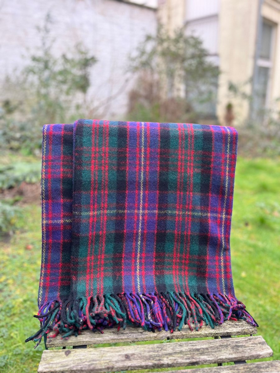 Couverture Tartan Thomson Camel 100% Laine Recyclée - Plaid Chaud Et Élégant Écossais