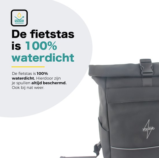 Voltano Luxe E-bike Rolltop Fietstas / Rugtas 28L - Zwart - Enkele Pakaftas - 100% Waterdicht - Gratis Schouderband - Groot Laptop Vak van Voltano — afbeelding 5