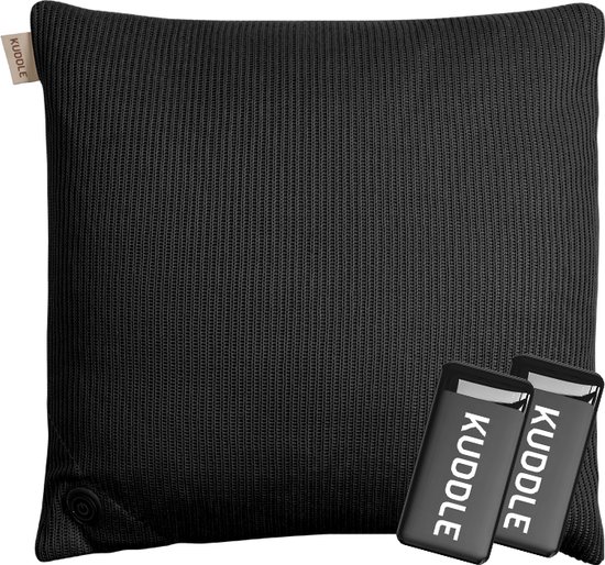 Kuddle Warmtekussen Oplaadbaar - Gebreid 'Midnight Black' 45x45cm - Draadloos & Elektrisch - Inclusief 2 Powerbanks