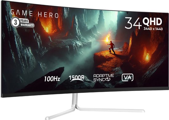 Game Hero Gaming Monitor Wit - 34 inch Ultrawide Curved 100Hz QHD | bol