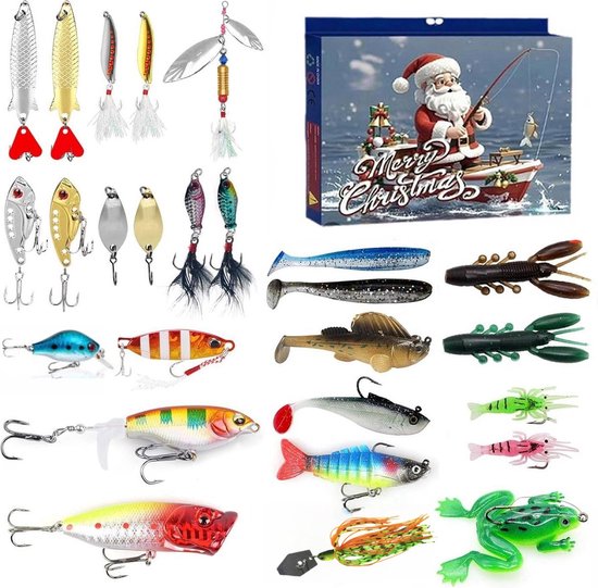 Kerstmis Cadeau - Visliefhebber - Adventskalender - 26 Dagen Kerstmis Countdown Geschenkdoos - Adventskalender Vissen - Kerstmis Aftellen - Kunstaas Set - Vissenaccessoires Kit - Visaccessoires Met 26 Vakken - 26 Verschillende Kleuren/Vormen Vishaken