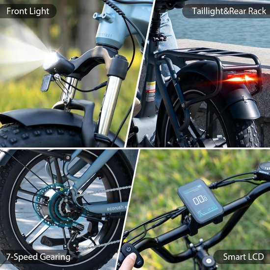 ECORUSH Elektrische Fiets ECO R6 - Trendy 20*4.0 Inch Fat Tire City Commuter EBike met Afneembare 48V 15.6Ah Lithium Batterij - Mountain E-Bike met 250W Motor - 7 Versnellingen - IP54 Waterdicht van ECORUSH — afbeelding 5