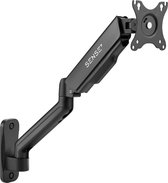 Zwarte SENSE7 monitorarm, gemonteerd op een muurplaat.
