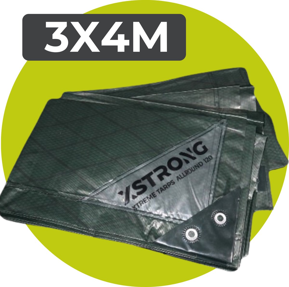 Xstrong Afdekzeil Allround - 3 x 4 m - 120g/m2 - Groen - 100% Waterbestendig en Scheurbestendig - voor daken, zwembaden, tuinmeubelen, voertuigen, fietsen, aanhangwagen