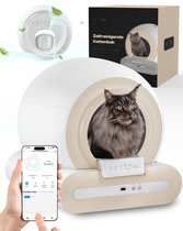 PetSom - Bac à litière électrique autonettoyant pour chat avec spray nettoyant beige blanc - Mangeoires automatique avec application - 65 L - Design unique breveté