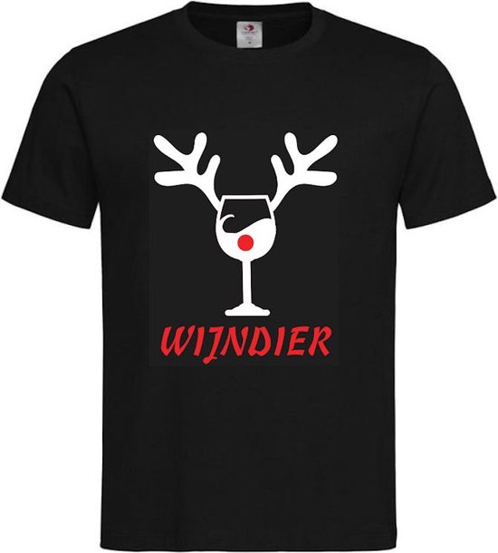 T-shirt unisexe Adultes mauvais mauvais Noël Vin femme texte drôle "Wine Animal" avec bois de renne sur le devant | manche courte | Noir / Blanc / Rouge | taille S