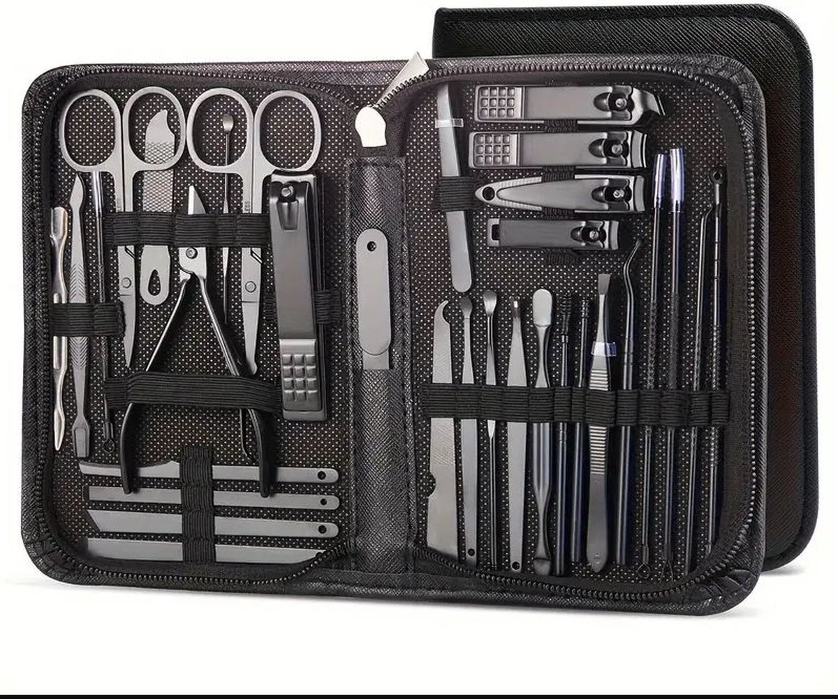 Goedkoopste 32-delige professionele manicureset - Klassieke roestvrijstalen nagelknippers met concave mes, inclusief grote, middelgrote, kleine en schuine nagelknippers met opbergdoos - Duurzame ongeparfumeerde nagelverzorgingsset voor precieze vingernage