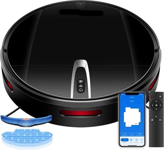Foto: Robotstofzuiger met dweilfunctie met laadstation dweilrobot ideaal voor huisdieren gyroscoop val object detectie vloerdetectie met app zwart