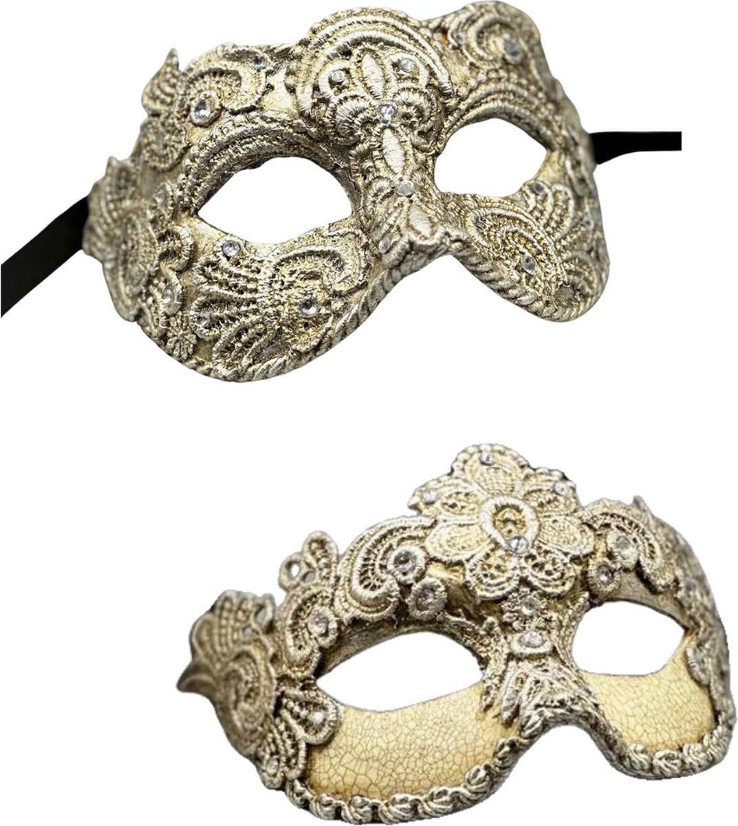 Set luxe zilveren maskers voor koppel - Handgemaakt Venetiaans masker man en Venetiaans masker vrouw - Exclusieve zilveren gala maskers koppel - oogmasker carnaval - masker gemaskerd bal - carival masker - zilver masker - carnaval outfit masker
