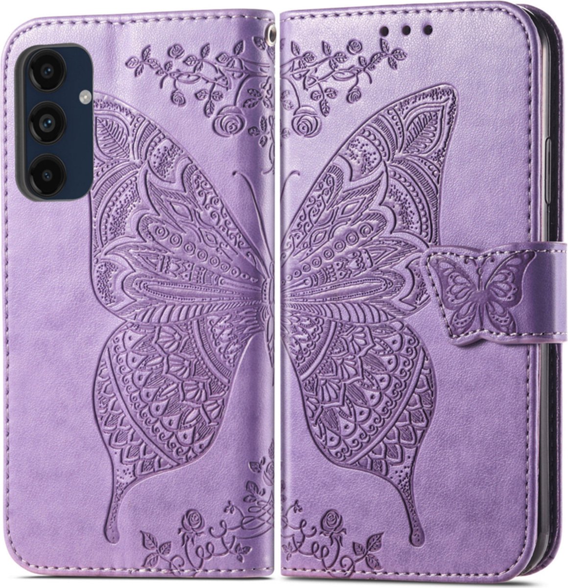 PU BookCover Hoes Etui geschikt voor Samsung Galaxy A16 - A17 - A26 Vlinders Paars