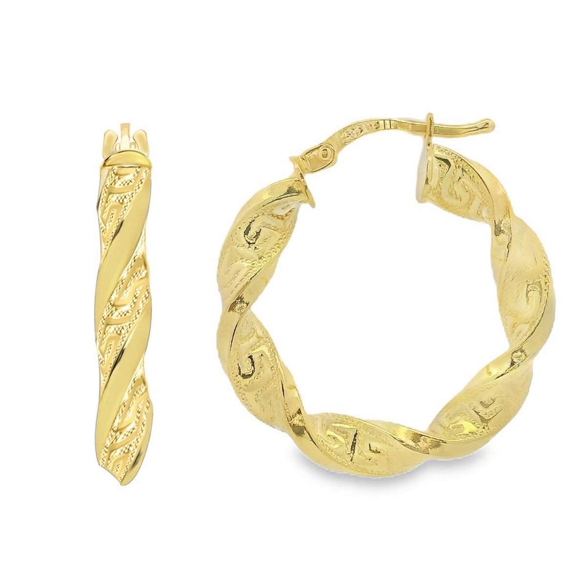 Juwelier Emo - 14 Karaat Geelgouden Wokkel oorbellen Meandros Bewerking - 23 MM