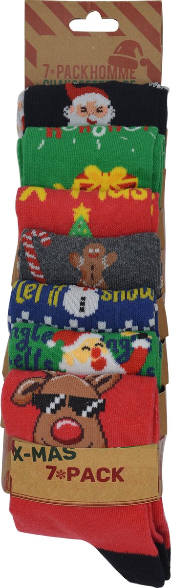 Kindersokken - Kerstsokken - maat 35-38 - hoogwaardige katoen - 7-paar