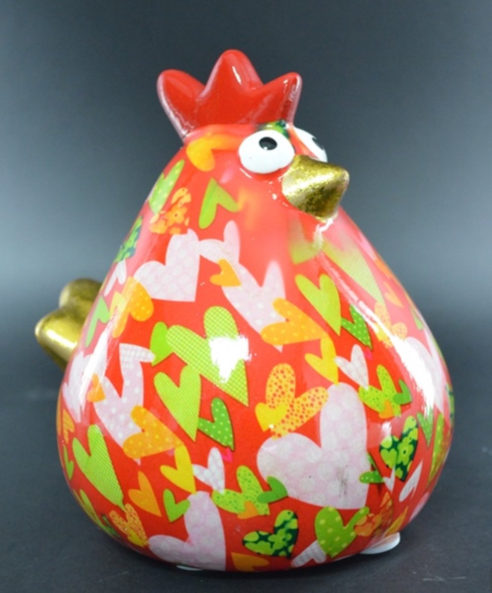 Pomme pidou spaarpot kip matilda M rood met hartjes