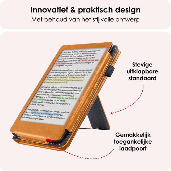 Hoes Geschikt voor Kobo Clara Colour Leren Hoesje Bookcase Cover Book Case Hoes Sleepcover Leer - Bruin van Fitting4U — afbeelding 5