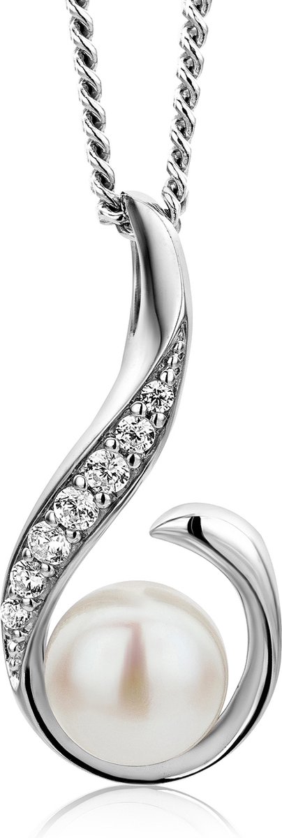 Miore Pure Collier Ketting - Gemaakt van Zilver - Met Zoetwaterparels - Handgemaakte Sieraden - Kettingen - Elegante Dames Sieraden - 45 cm
