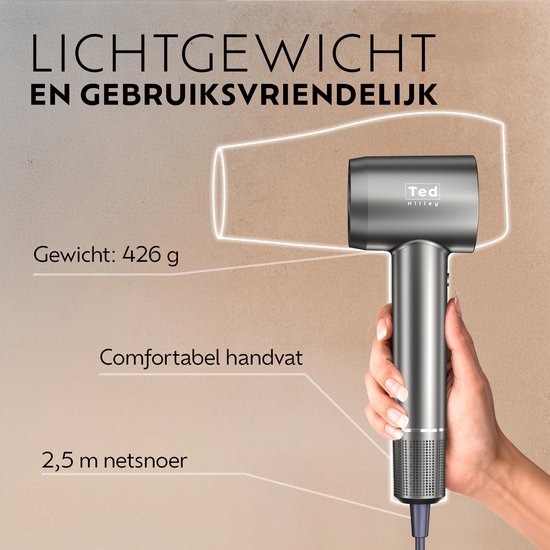 Ted Hilley - Ionische Fohn met Diffuser - Haardroger - Haarfohn - Steil of Krullend Haar - Glanzend en Pluisvrij - [Beste Fohn 2026]