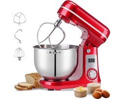 Keukenmachine - Keukenmixer + 3 opzet stukken - Foodprocessor + Deeg haak /Roer stang/ Mengstaaf - 6L - Met Mengkop