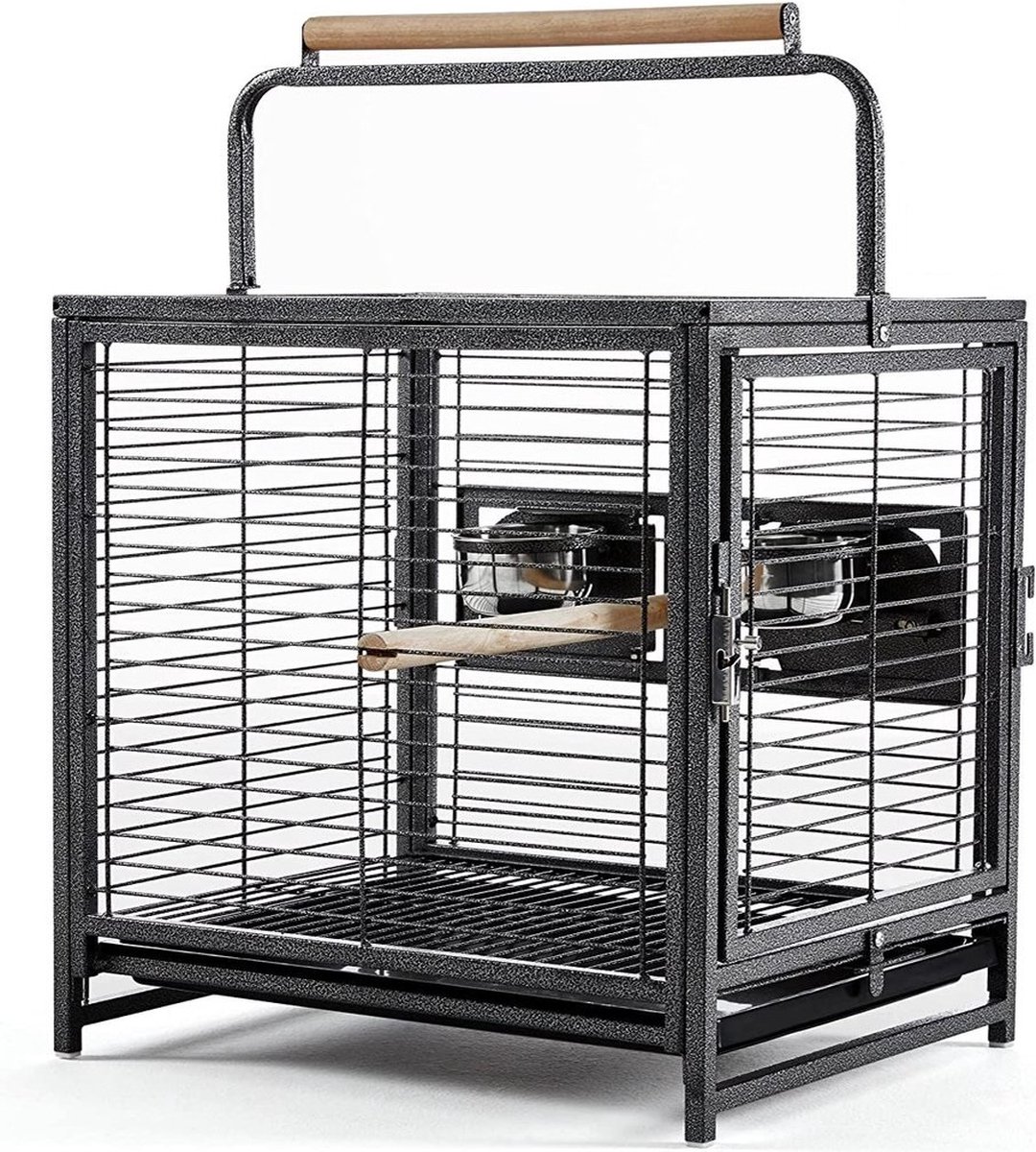 Bol.com Vogelkooi, reiskooi met handgreep, vogelvolière, kooi voor kleine dieren, vogelhuis met 2 zitstangen HMTM-BC-10023-Black aanbieding