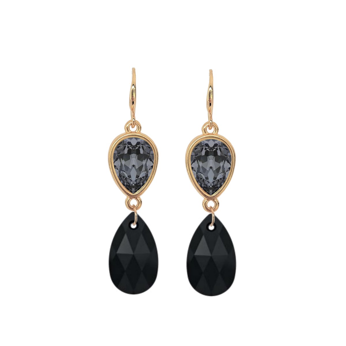 Party Sparkle Black Jet - oorhangers - 18 karaats verguld