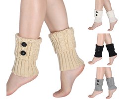 Beenwarmers - 4Paar - Sleever/Legwarmer - Laars Manchetten - Modieuze Knopen - One Size - Met Kabelpatroon - Hip - Trendy - Modern - Warme Benen - Beenmode - Mode - Dames - Laarzen - Schoenen - Cadeau - Korte Enkelwarmers - Tegen Koude Voeten & Benen