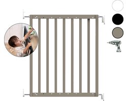 Geuther | Maya veiligheidshekje | Houten Uitschuifbaar Traphekje | Schroefhekje met Boren | Veiligheidshekje met Muurbevestiging | Taupe | Van 63.5 tot 105.5cm