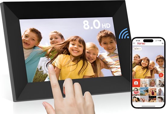 Digitale fotolijst met WiFi en Frameo App - 8 inch IPS Display - Fotokader met Touchscreen - 32GB - Zwart - Frameo digitale fotolijst - digitale fotokader - digitaal fotolijstje