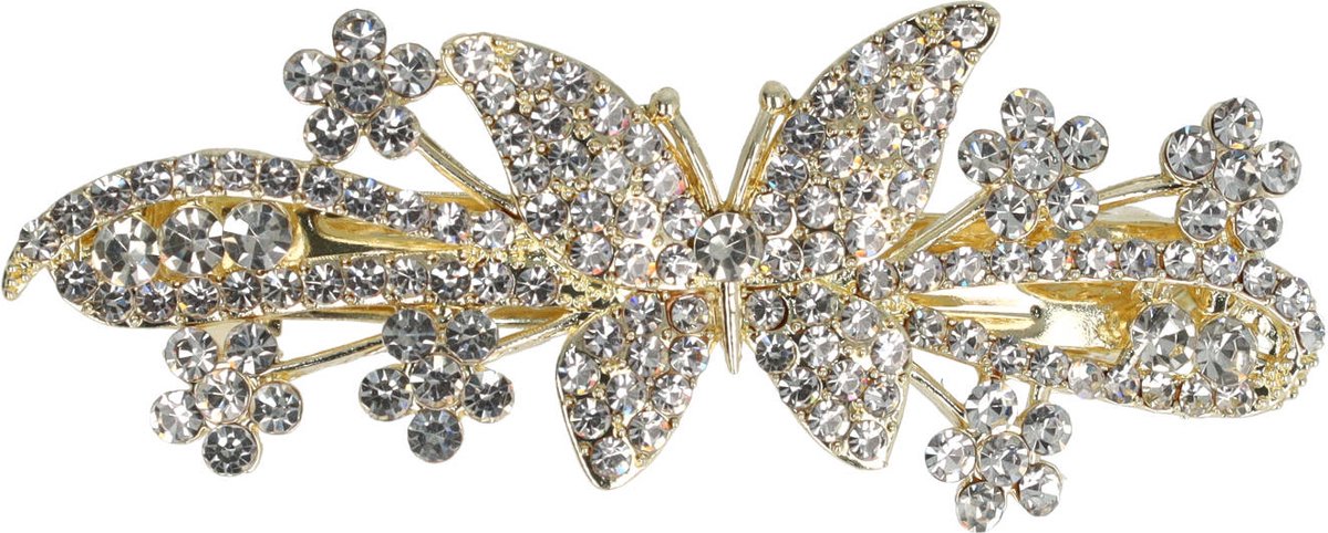Haarsoires Haarspeld Patentspeld 6cm - Vlindervorm – Strass Steentjes – Zilver - Haarspelden voor Dames - Haarklem - Haarclip - Haaraccessoires - Hair Clip - Decoratieve Haaraccessoire