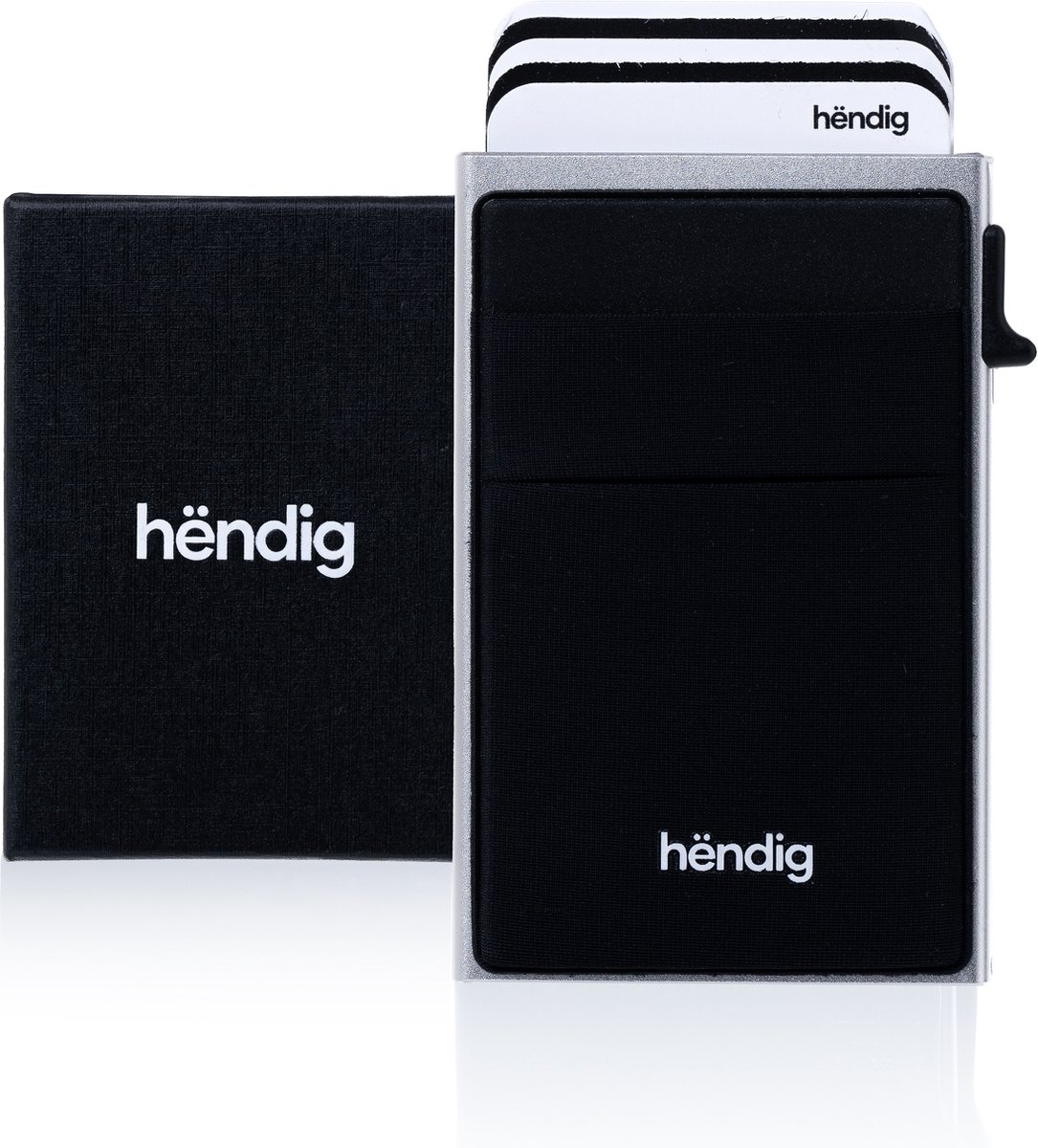 Hëndig Premium Pasjeshouder met Sleeve Mannen Zilver - 9 pasjes + Briefgeld RFID Creditcardhouder Mannen en Vrouwen Pasjeshouder Uitschuifbaar Inc. Luxe Cadeauverpakking