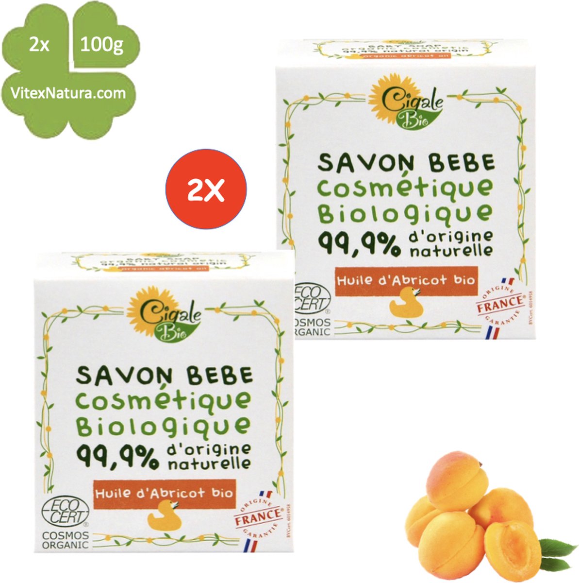 Goedkoopste Baby zeep met abrikozen olie | 2x100g | Biologisch Hypoallergeen | Voor de gevoelige huid | Verlichtend voor eczeem | Cigale bio