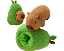 foto van Capybara in Peer Pluche Knuffel 35 cm - Capibara met Fruit - Grote Capibara Knuffels - Knuffeldier - Groot Bruin Peer Avocado Appel Knuffels Dierenknuffel - Kapibara Kapybara - Speelgoed kawaii kussen Rugtas Rugzak TikTok Plush Toy – SUPER ZACHT