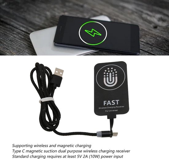 Type C Draadloze Oplaadontvanger, Dunne Draadloze Oplaadontvanger, Magic Tag USB C Qi Draadloze Oplader Ontvangerchip voor A51 A20E J2 J3 J7, voor Pixel 2, voor Pixel